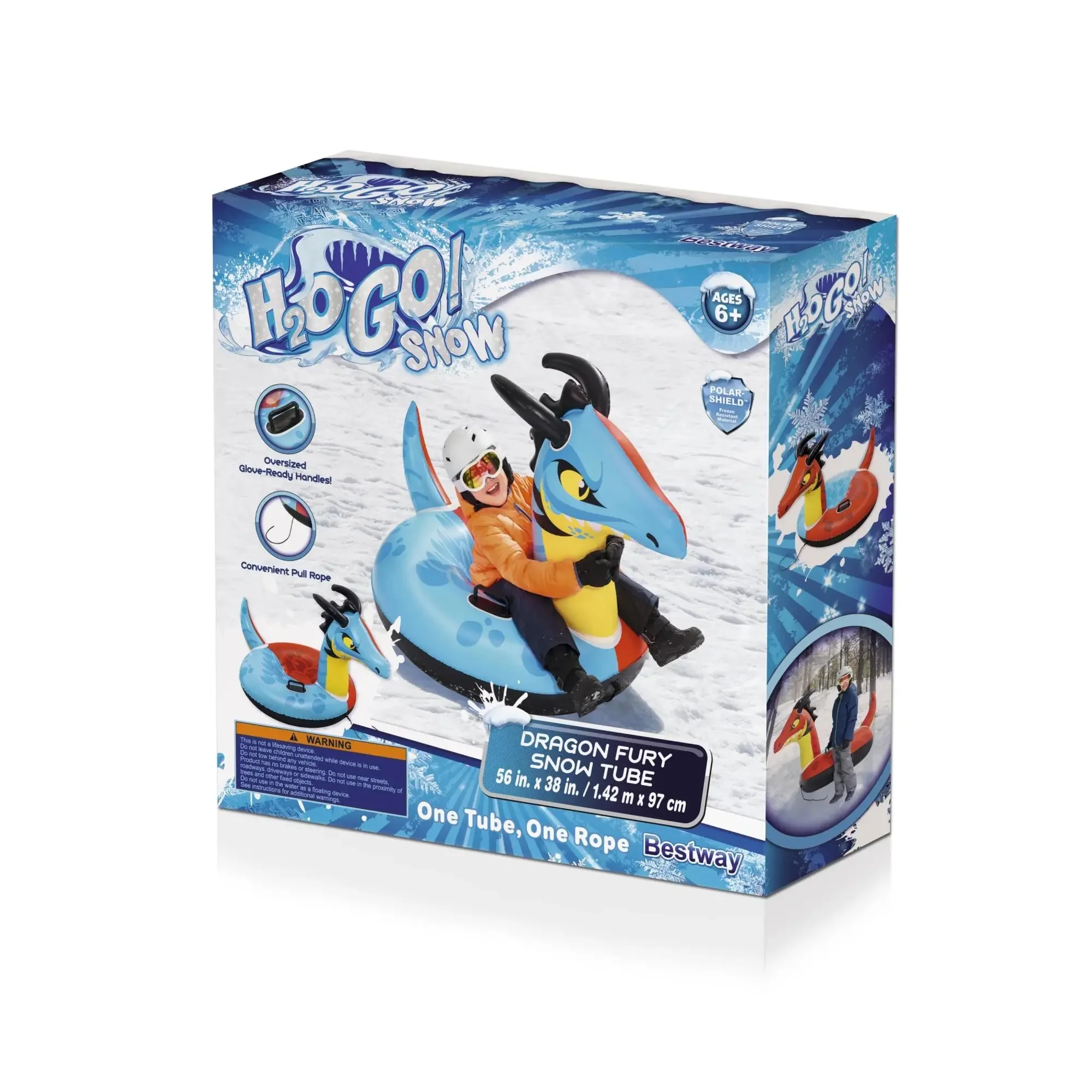 H2OGO! 56 x 38 Inch Dragon Fury Winter Snow Sled Tube for Ages 6 and Up