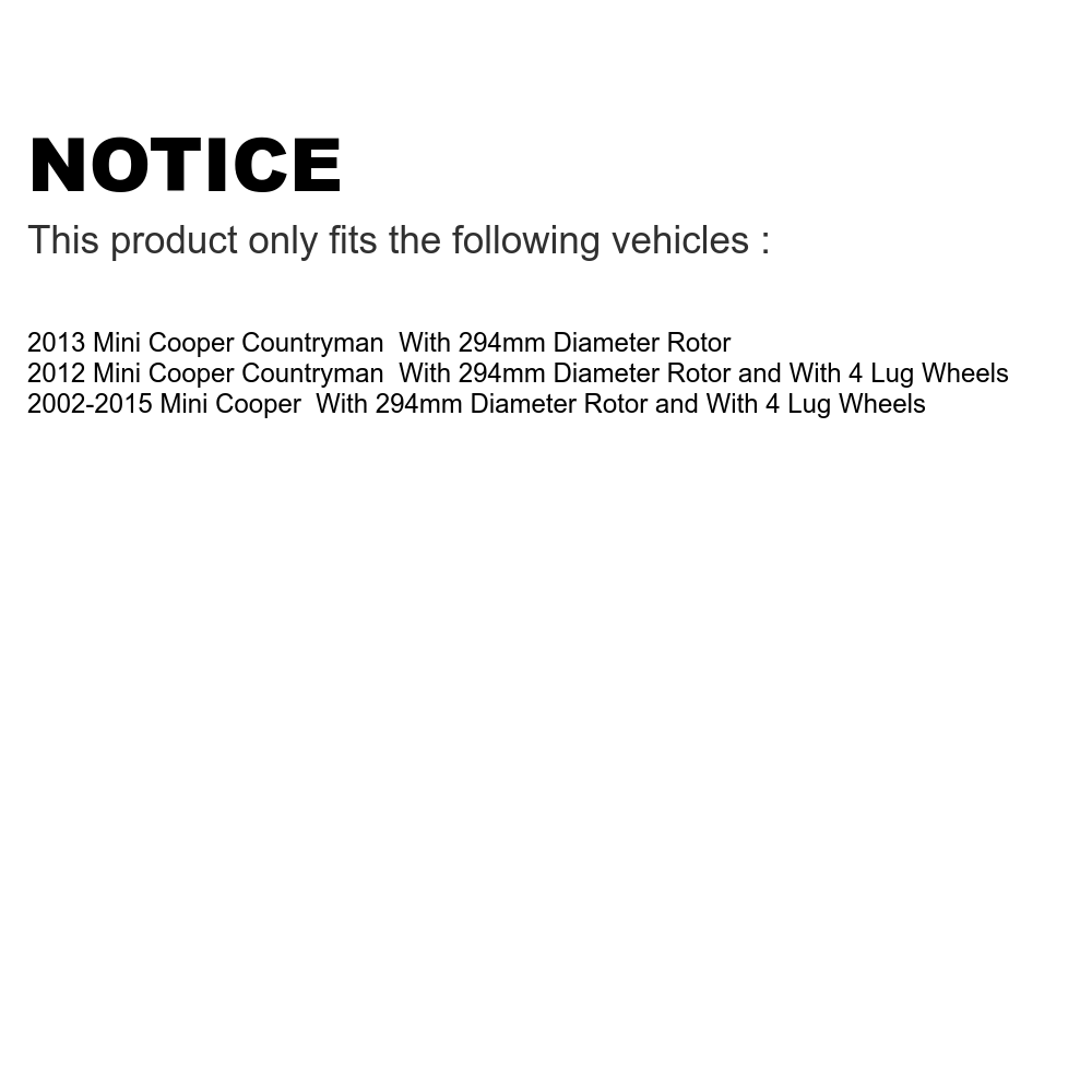 Transit Auto - Front Coated Disc Brake Rotors And Semi-Metallic Pads Kit For Mini Cooper Countryman With 294mm Diameter Rotor KGS-100392