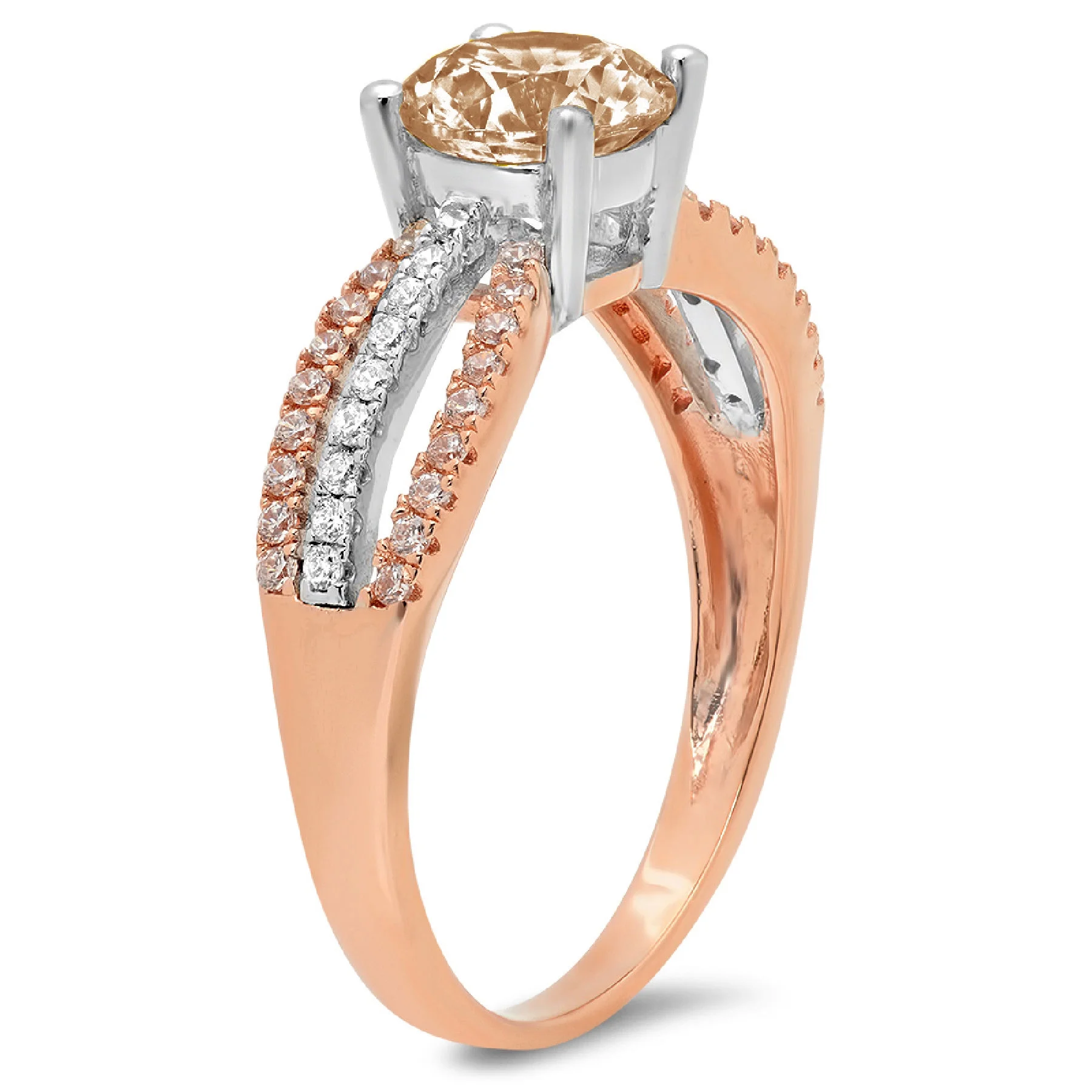 1.27ct Round Cut Brown Champagne Simulated Diamond 18k White Rose Gold Engraving Statement Anniversary Engagement Wedding Ring Size 3.5