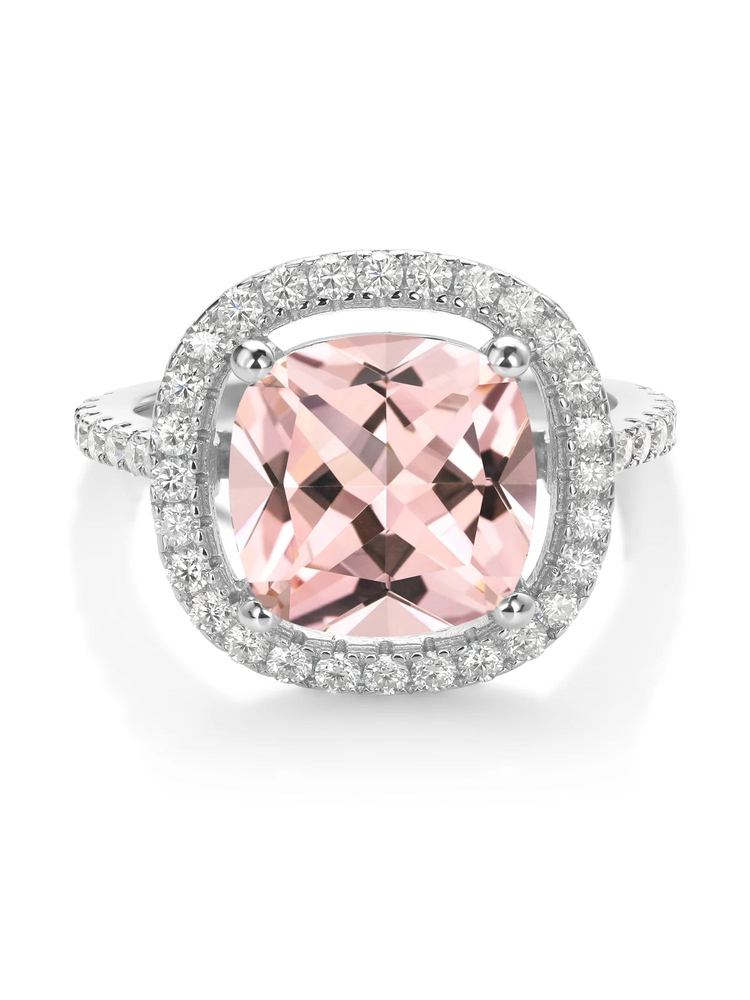 Gem Stone King 925 Sterling Silver Ring Nano Morganite Moissanite (5.01 Cttw)