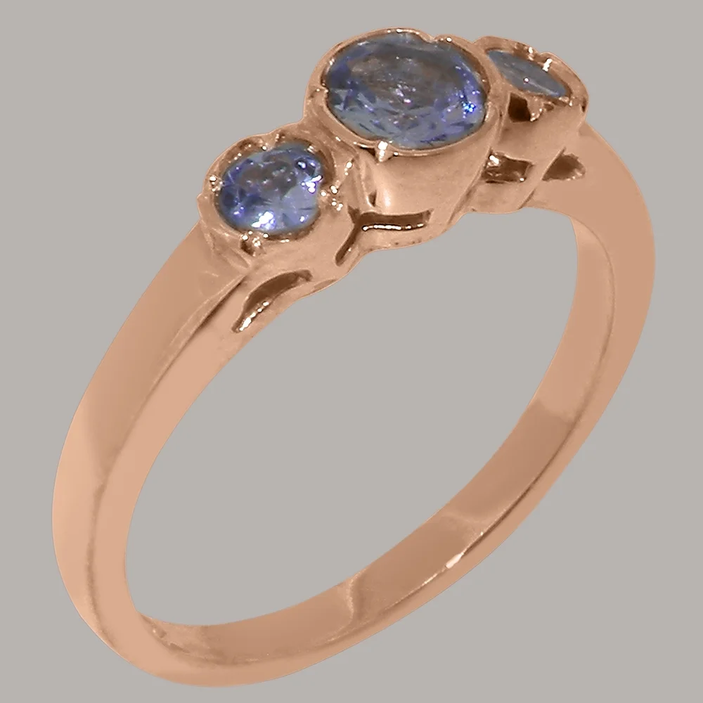 LBG British Made 18k Rose Gold Natural Tanzanite Womens Anniversary Ring - 33 size options - Size 10
