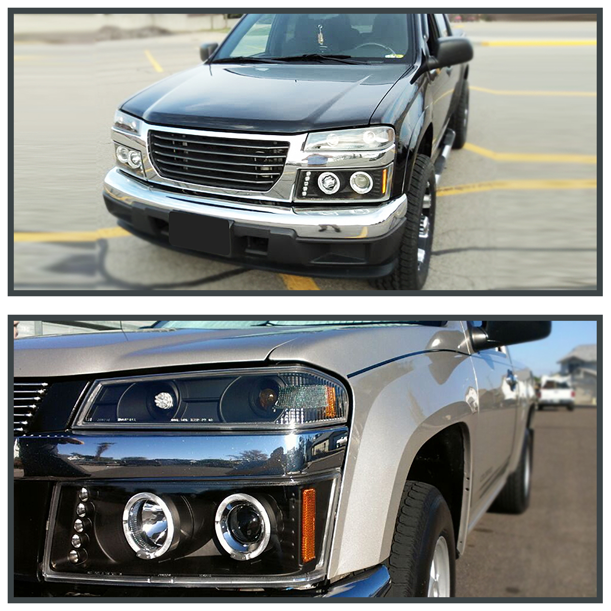 Spec-D Tuning Black Housing Clear Lens LED Halo Projector Headlights/Bumper Lights Compatible with Truck Chevy Colorado 2004 - 2012, GMC Canyon, L/R Pair Head Light Lamp Assembly