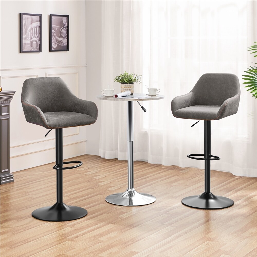 Yaheetech  2pcs Vintage Adjustable PU Leather Upholstered Bar Stools Grey Grey Finish