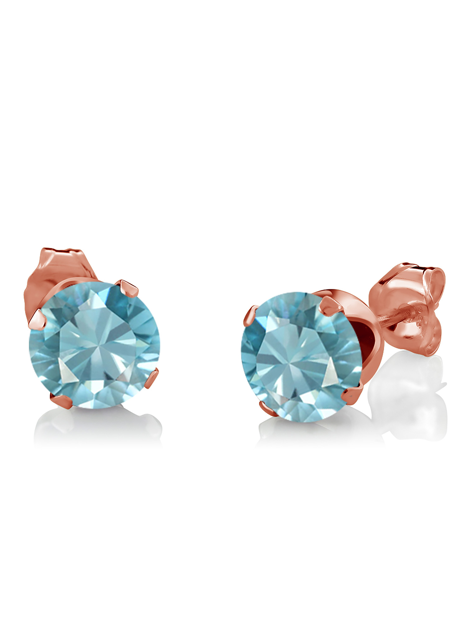 Gem Stone King 18K Rose Gold Plated Silver Blue Zircon and White Diamond Pendant and Earrings Jewelry Set For Women (3.65 Cttw, with 18 inch Chain)