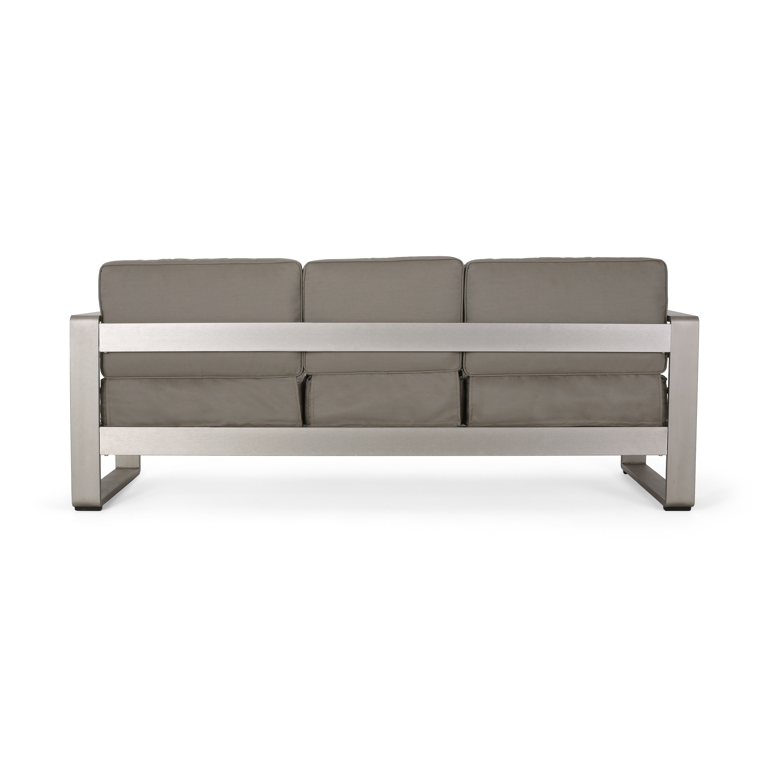 Christopher Knight Home Cape Coral Aluminum and Sunbrella Outdoor 3 Seater Sofa with Cushions by  Silver+ Taupe