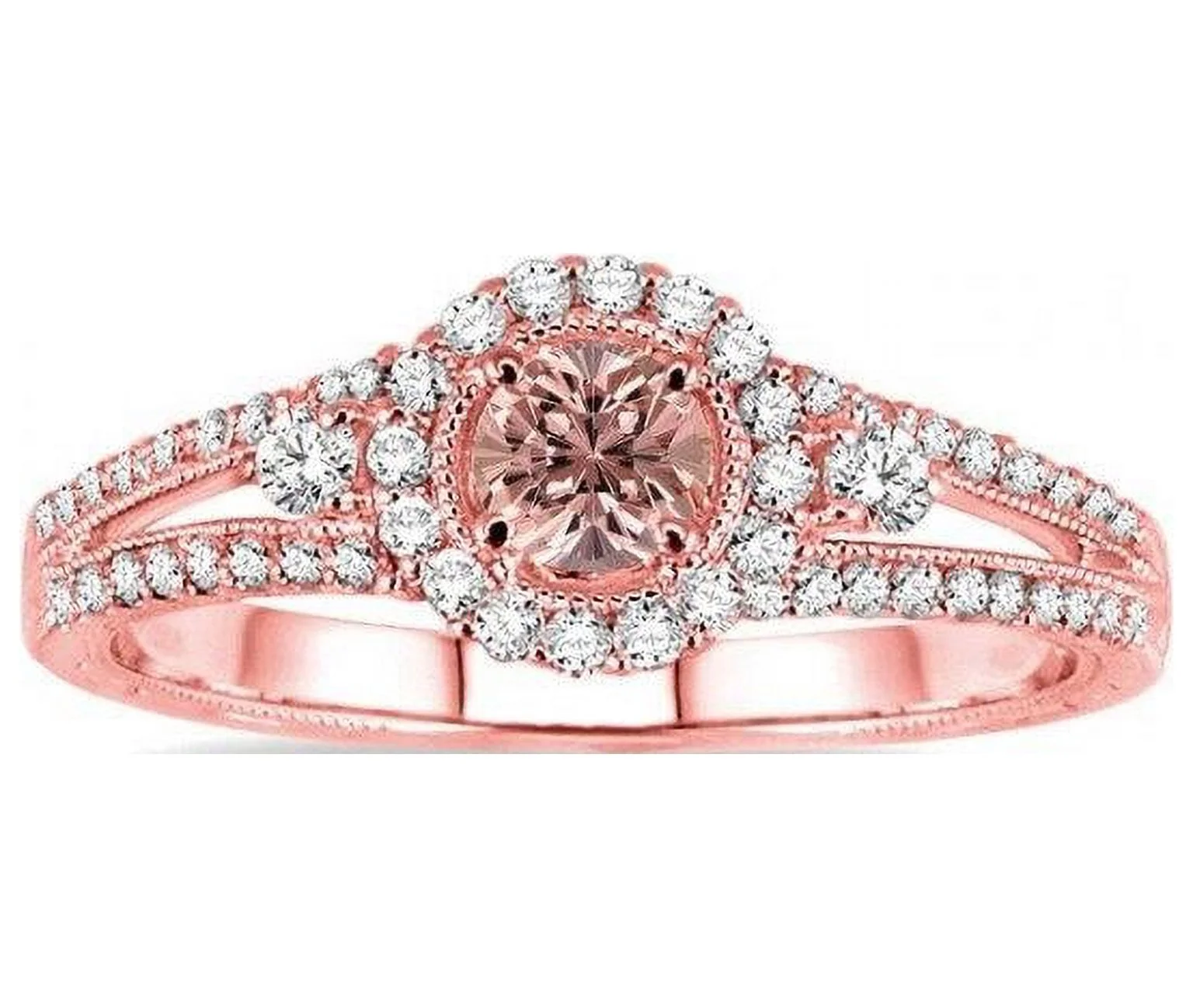 1.50 Carat Round Morganite and Diamond Engagement Ring for Women in 14k Rose Gold affordable morganite diamond engagement ring
