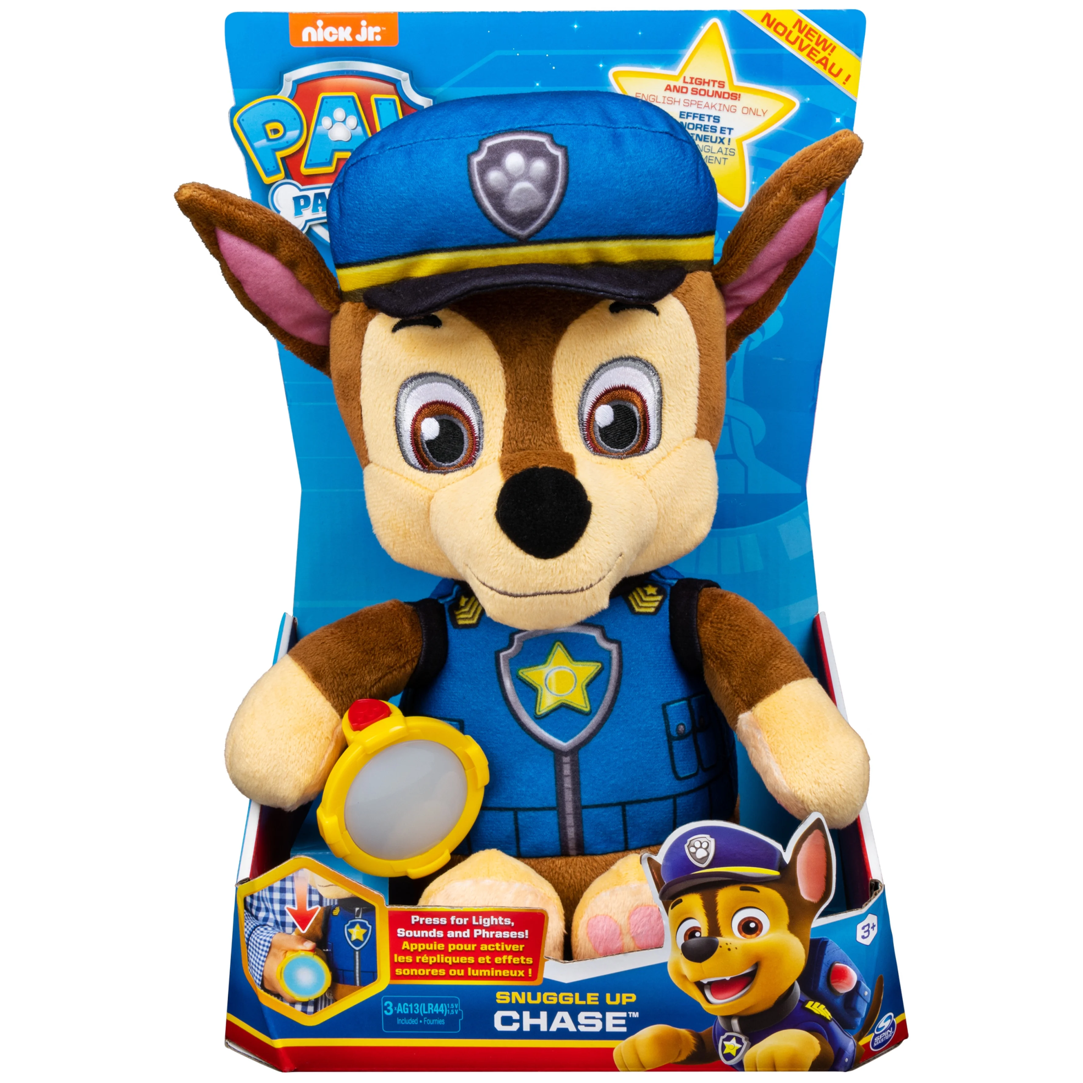 PAW Patrol, Snuggle Up Chase Plush with Flashlight and Sounds, for Kids Aged 3 and Up