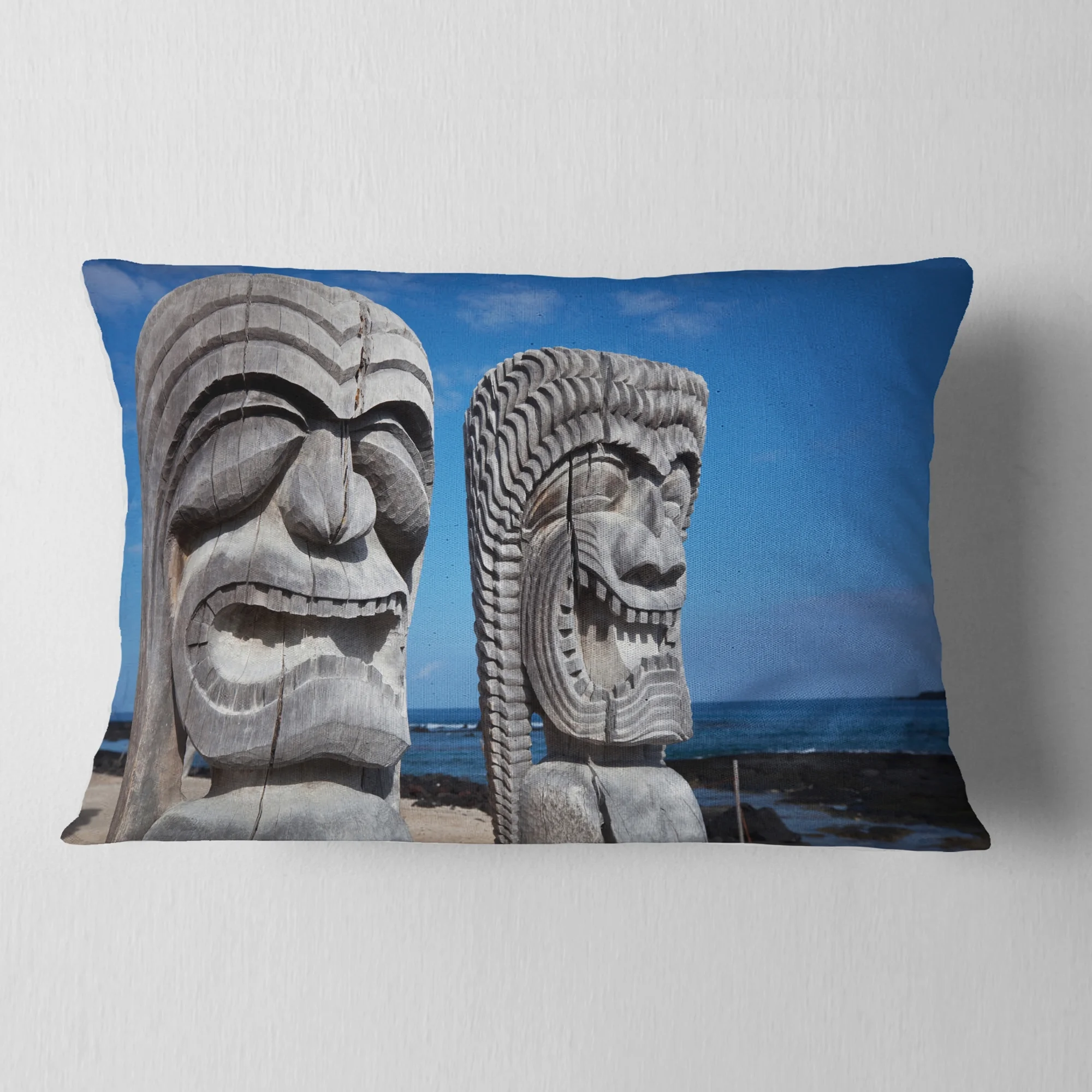 Designart Hawaiian Tiki Gods - Landscape Printed Throw Pillow - 12x20