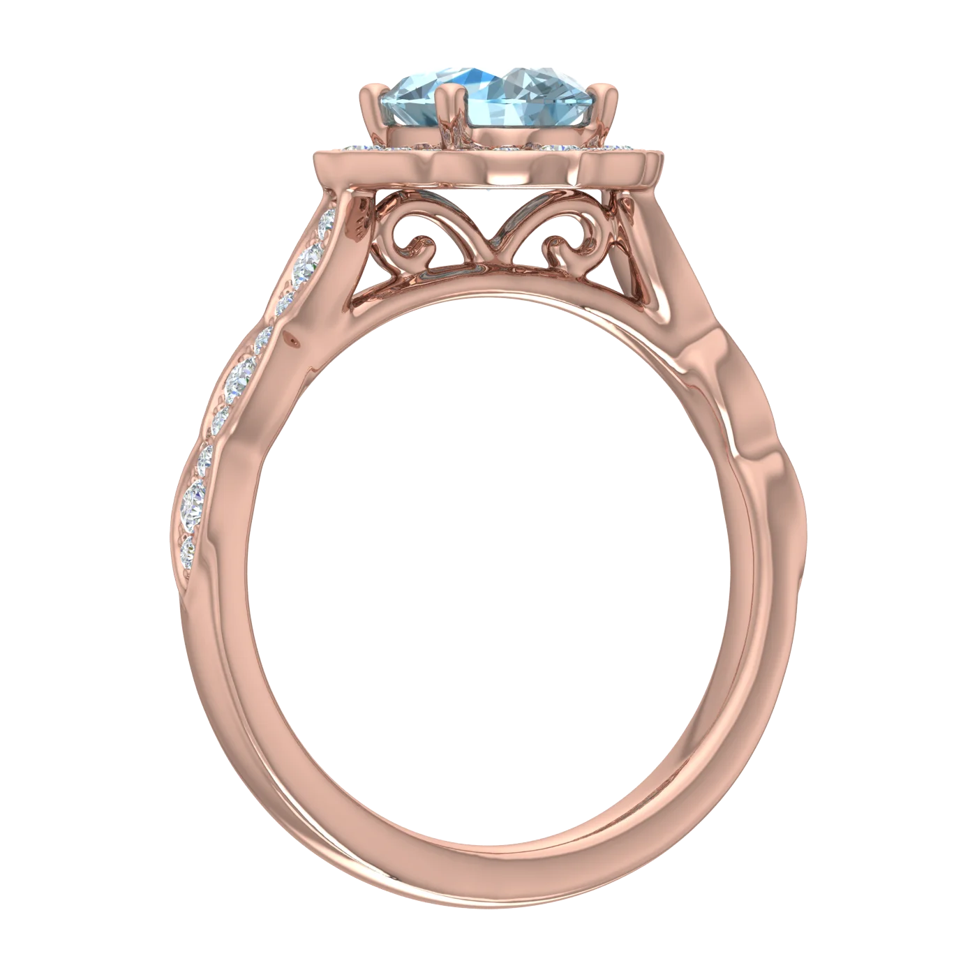 1/3 Carat White Diamond and Oval Shaped Blue Topaz Engagement Ring in 14K Rose Gold (Ring Size 10.75) - IGI Certified