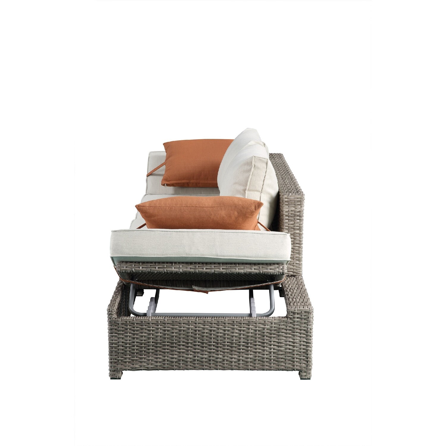 Resin Wicker and Aluminum Patio Sofa and Ottoman with 2 Pillows, Beige