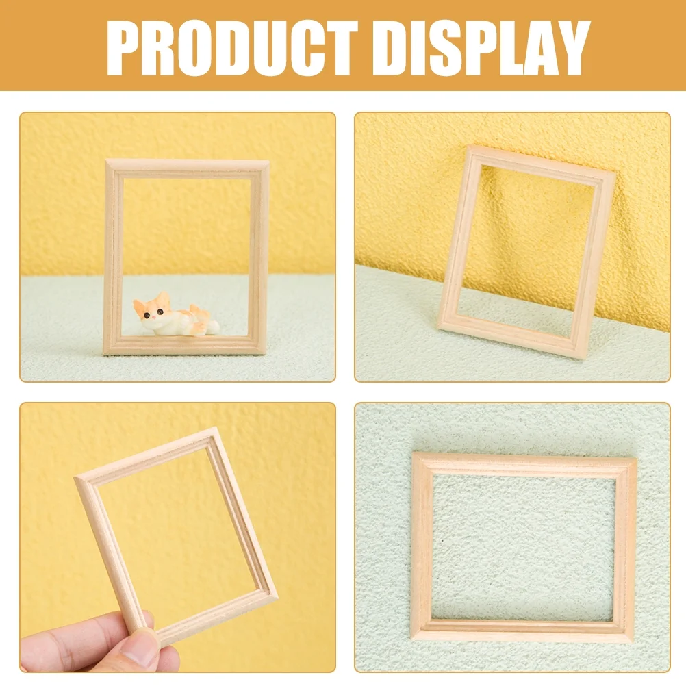 4 Pcs Miniature Photo Frame Doll House Model Decorative Picture Frames Wooden Baby Dollhouse