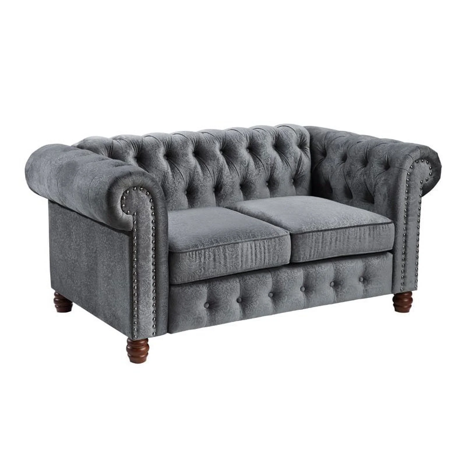 Lexicon Welwyn Velvet Chesterfield Loveseat in Dark Gray