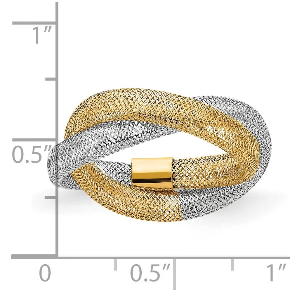 14k Two tone Gold Woven Mesh Stretch Ring Size 7.00 Measures 8mm Wide Jewelry Gifts for Women
