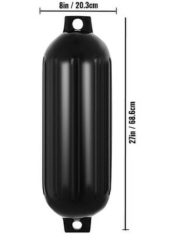 BENTISM Ribbed Twin Eyes Boat Fender Black Boat Fender Bumper Pack of 4 and Pump to Inflate (Black, 8 x 27 inches)