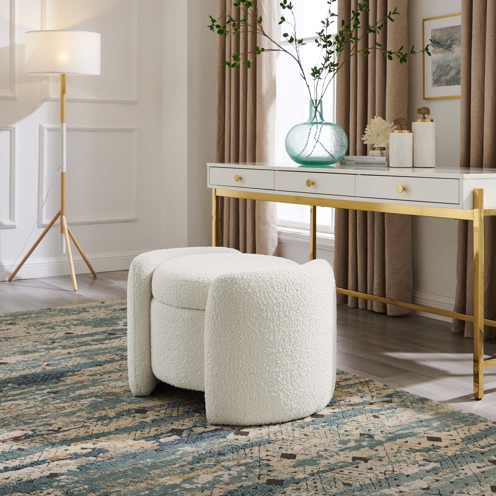 Ottoman Accent Chair , Ivory White, Fabric, Modern Contemporary, Living Lounge Cafe Room Hotel Lobby Hospitality
