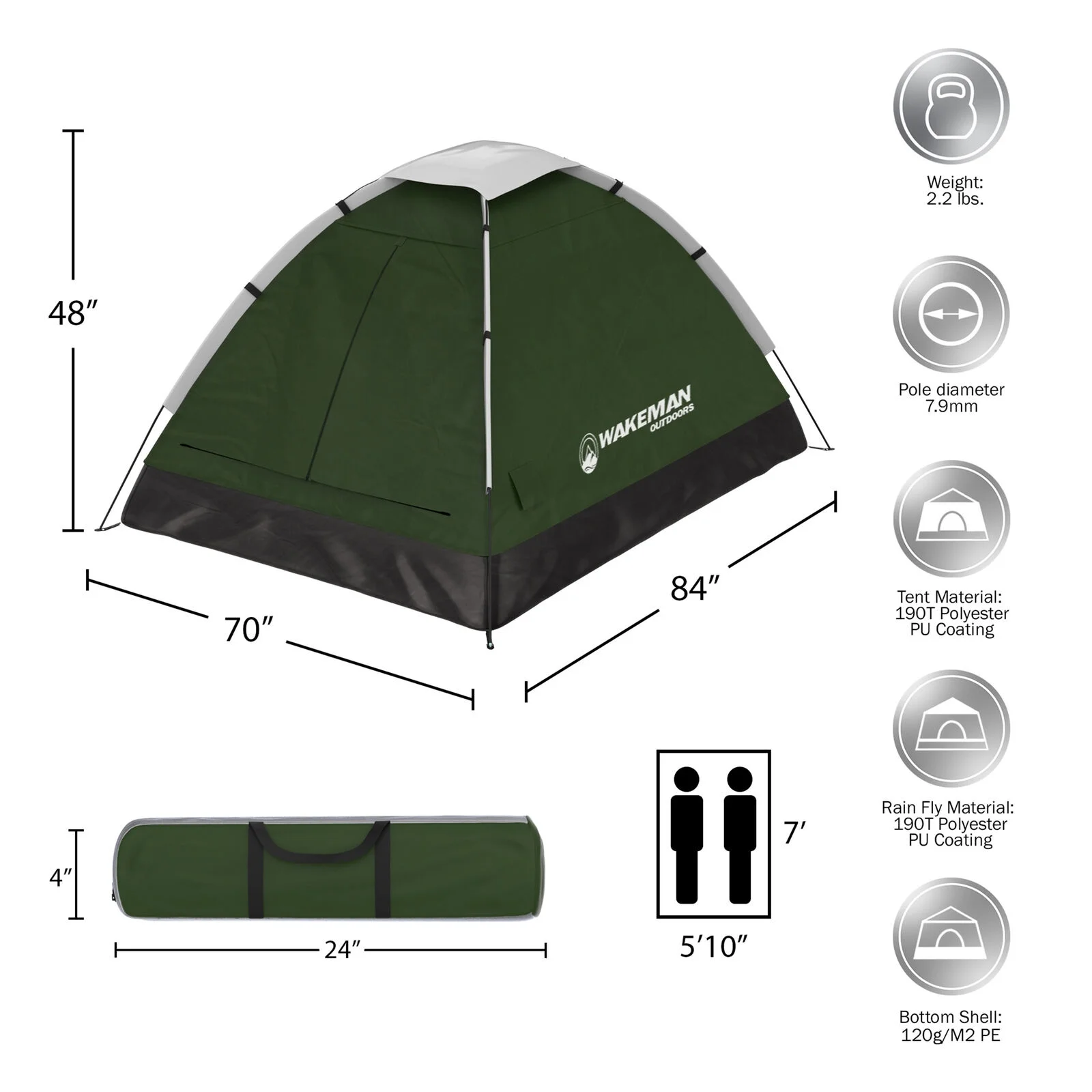 Two Person 2 Man Green Tent Carry Bag Kids Adult Camping Easy Assembly