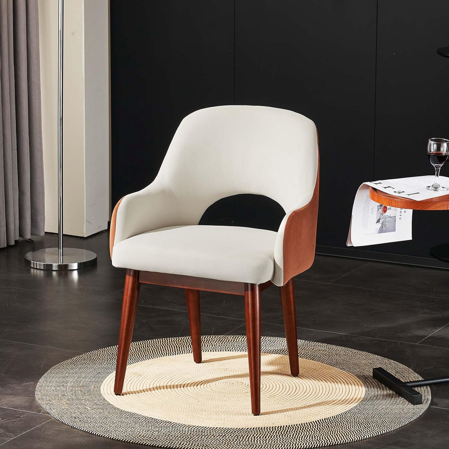 Mid-Century Modern Kitchen Dining Chairs Set of 2,Comfy Velvet Arm Accent Chair with Solid Wood，Hollow Back Reading Chair for BedroomLiving Room Dining Room