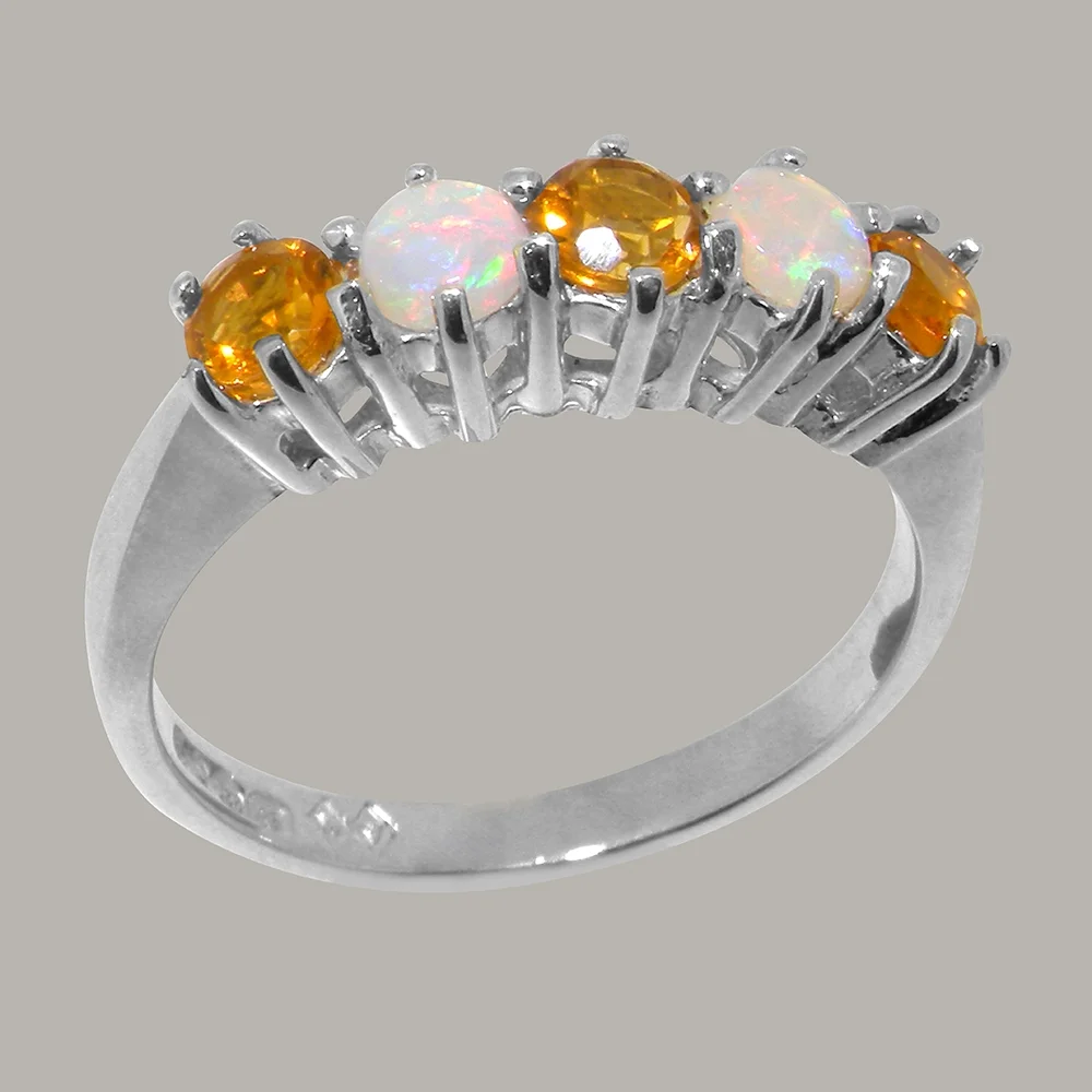 LBG British Made 925 Sterling Silver Natural Citrine & Opal Ladies Eternity Ring - 33 size options - Size 10