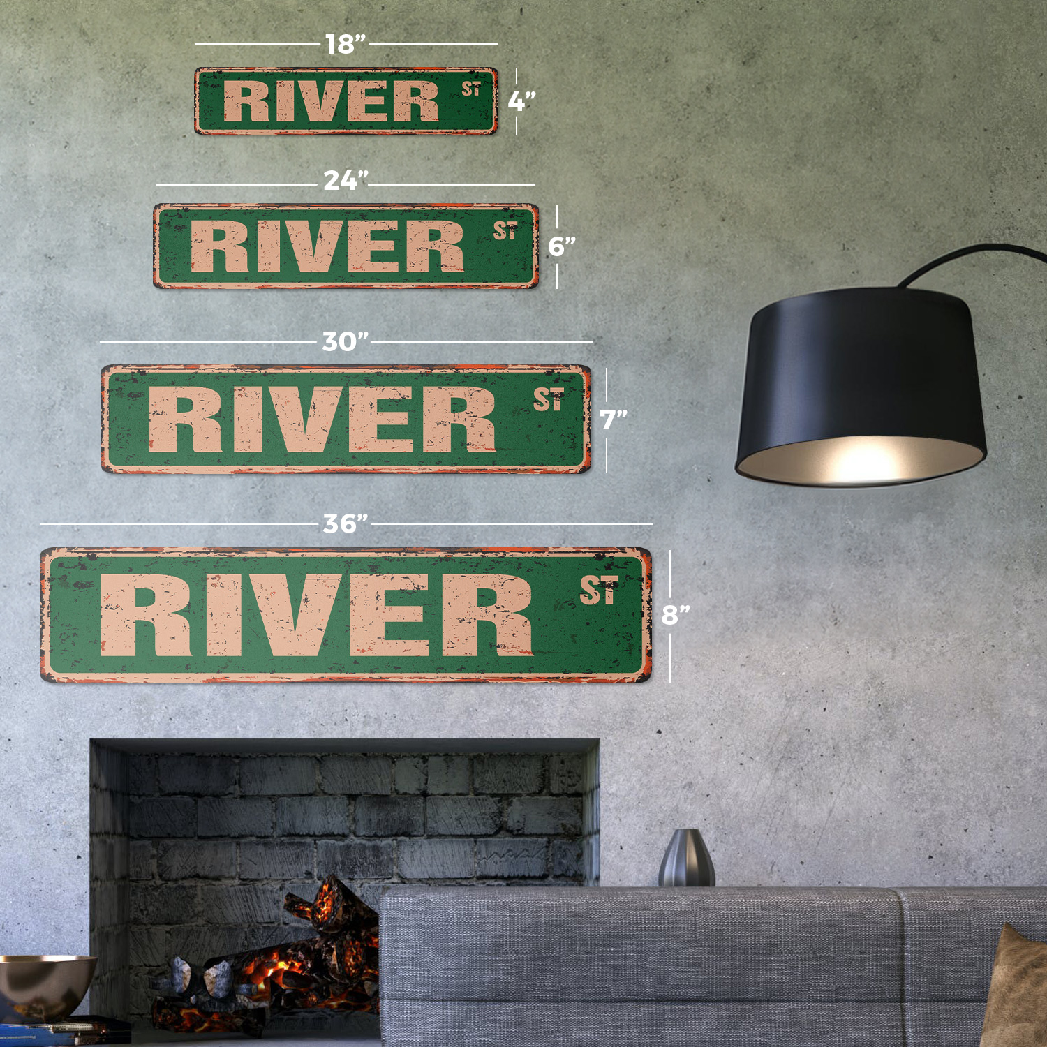 RIVER Vintage Aluminum Street Sign Childrens Name Room Metal Sign rustic metal tin | Indoor/Outdoor |  18