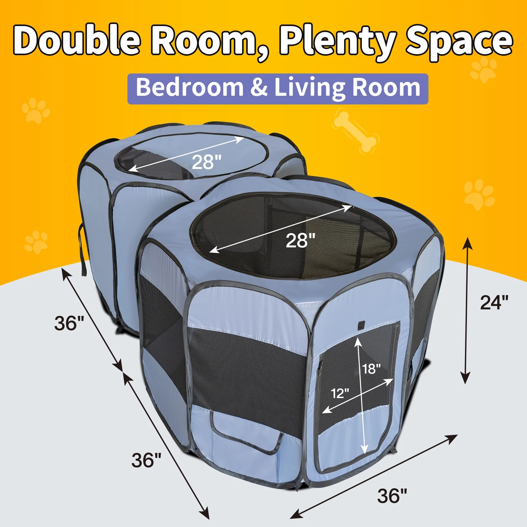 EighteenTek Pop up Pet Playpen Portable Outdoor Indoor Play Tent Double Room