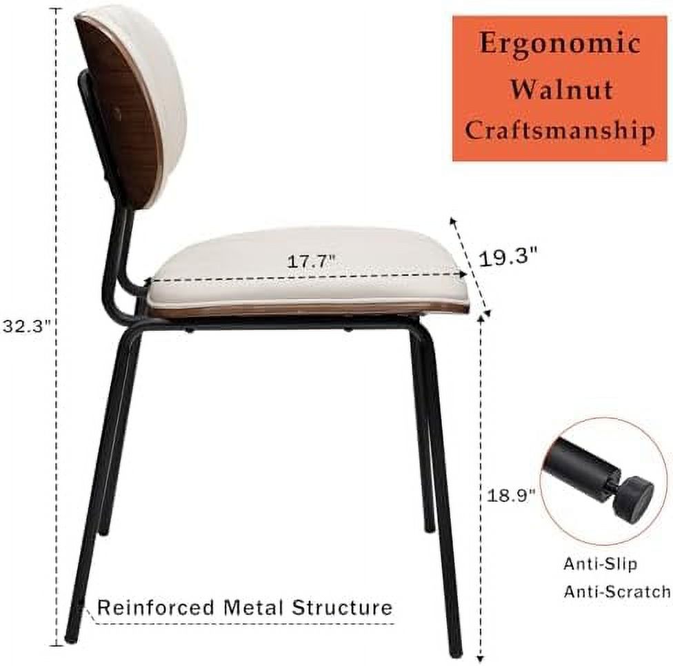 NLIBOOMLife Mid Century Modern Chairs -  Faux Leather Walnut Dining Chairs with Ergonomic Backrest  Upholstered Seat  Retro Kitchen & Dining Room Chairs for Living Room/Reception/Desk