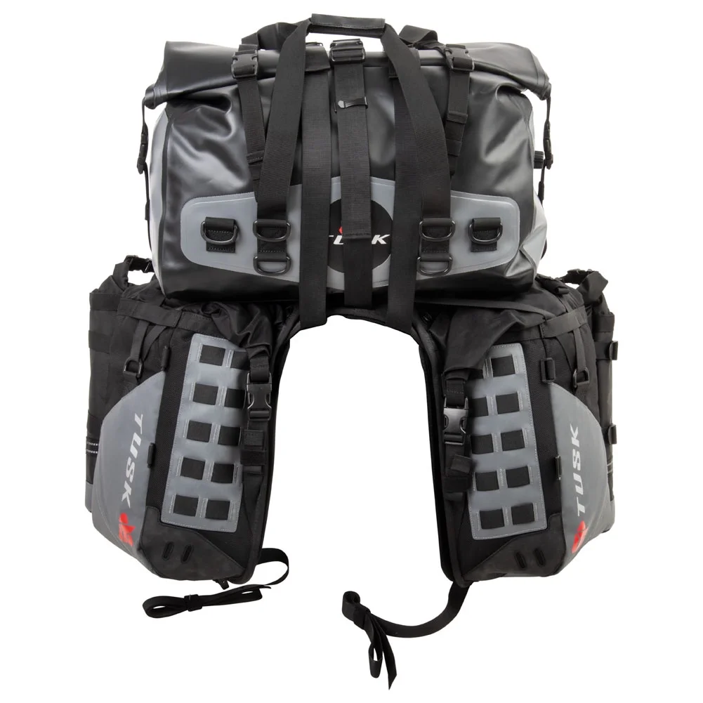 Tusk Highland X2 Rackless Luggage System w/Medium Dry Duffel/Large Bottle Holders Standard Heat Shield For Kawasaki KLX400SR 2003