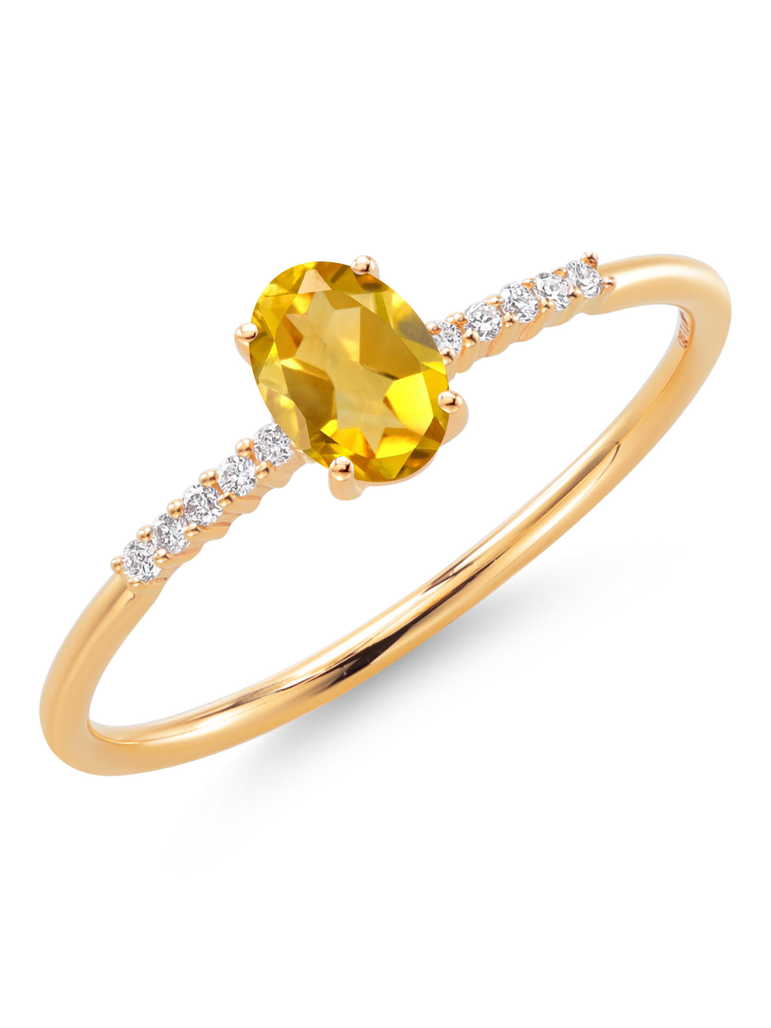 Gem Stone King 10K Yellow Gold Oval Yellow Citrine and White Lab Grown Diamond Engagement Ring For Women (0.50 Cttw, Oval 6X4MM, Gemstone November Birthstone, Available In Size 5, 6, 7, 8, 9)