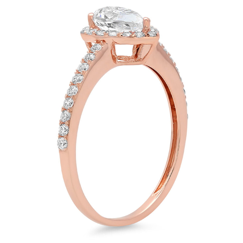 1Ct Pear Lab Grown Diamond (VVS1/G-H) 14K Rose Gold Halo Ring for Women Gifts Fine Jewelry