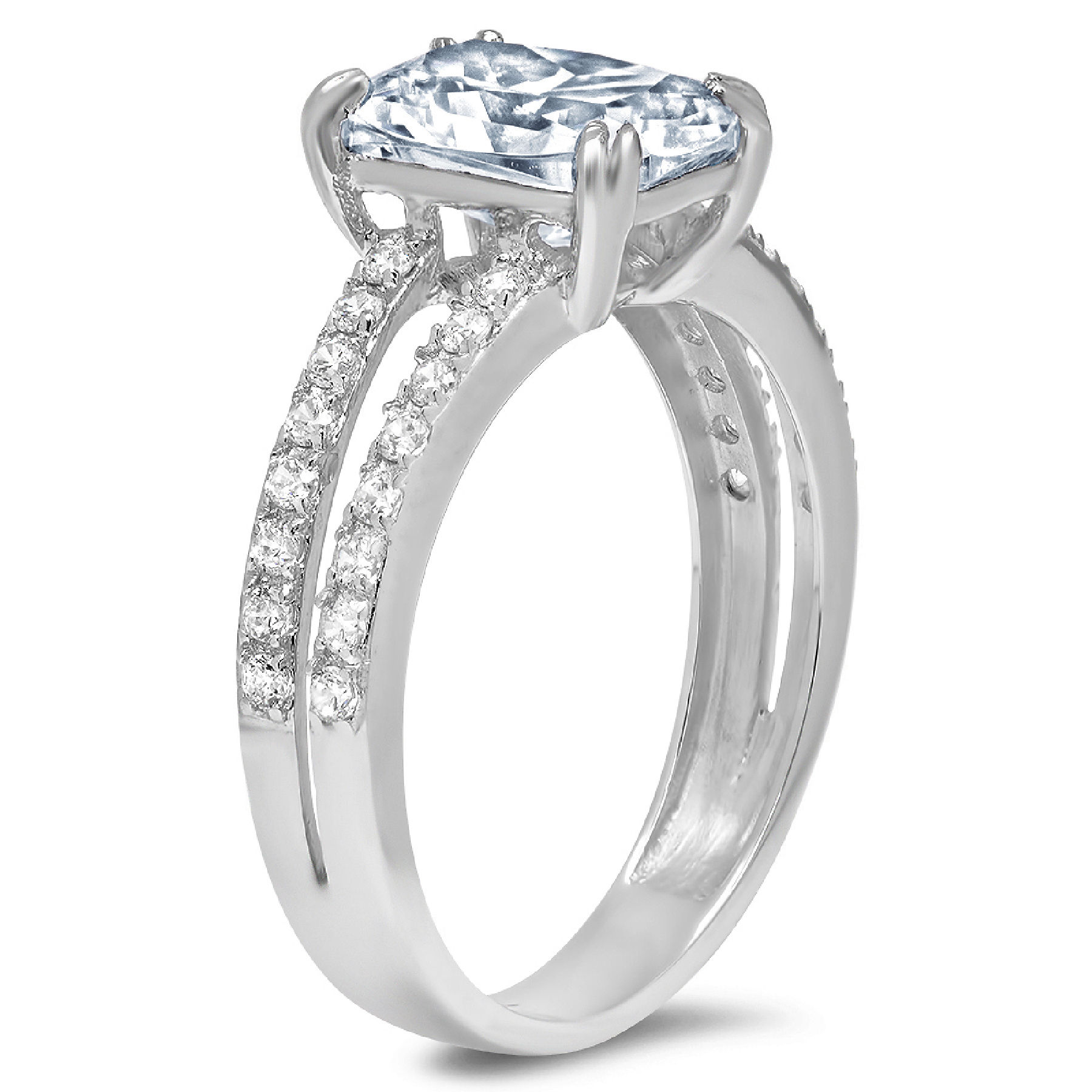 3.96 ct Brilliant Cushion Cut Clear Simulated Diamond 18K White Gold Solitaire with Accents Ring SZ 8.75