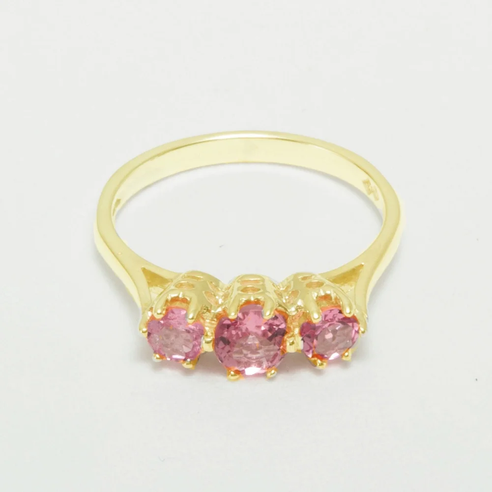 LBG British Made 14k Yellow Gold Natural Pink Tourmaline Womens Engagement Ring - 33 size options - Size 8.5