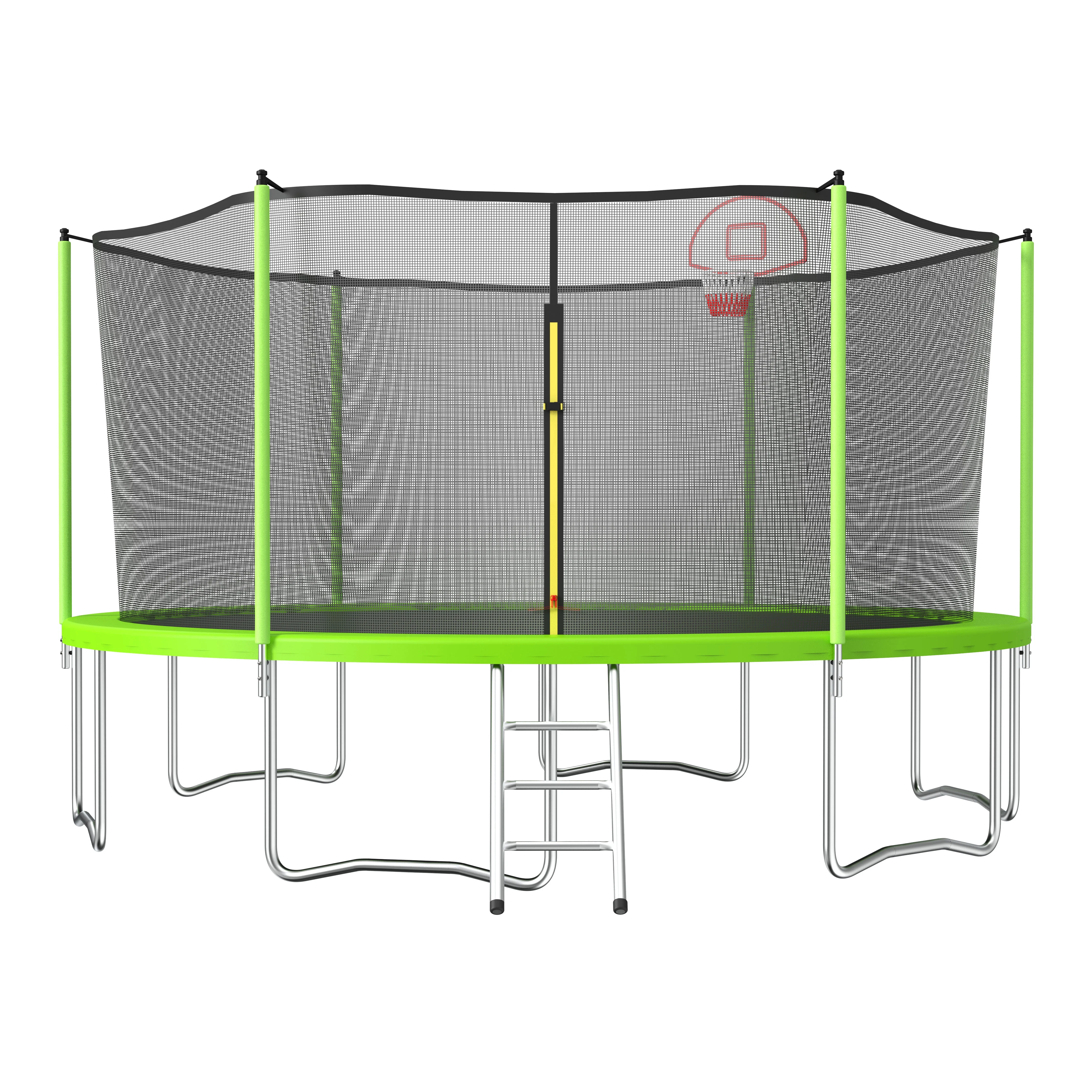 Seizeen 15FT Trampoline for Kids - Outdoor Trampoline w/Enclosure Net, All-Weather Steel Trampoline with Hoop, Green