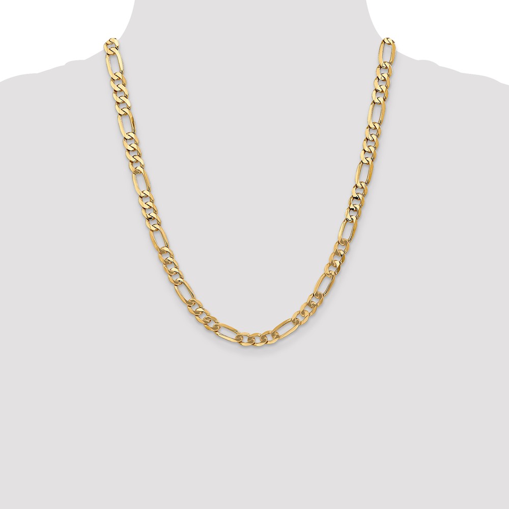 Real 14kt Yellow Gold 7mm Flat Figaro Chain; 22 inch; Lobster Clasp; for Adults and Teens; for Women and Men