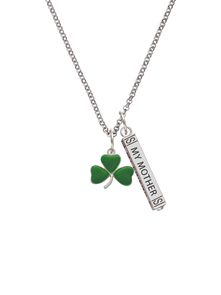 Delight Jewelry Silvertone Green Three Leaf Clover - Shamrock Silvertone Always My Mother Bar Charm Necklace, 23