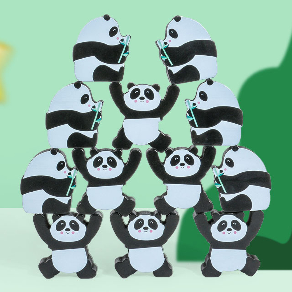 Temacd 12Pcs Kid Panda Wooden Building Blocks Stacking Game Interactive Puzzle Toy,Panda