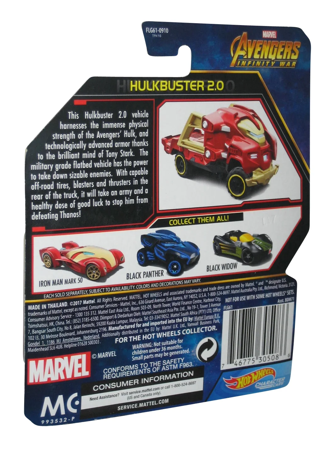 Marvel Avengers Infinity War (2017) Hot Wheels Iron Man Hulkbuster 2.0 Character Cars Toy Vehicle