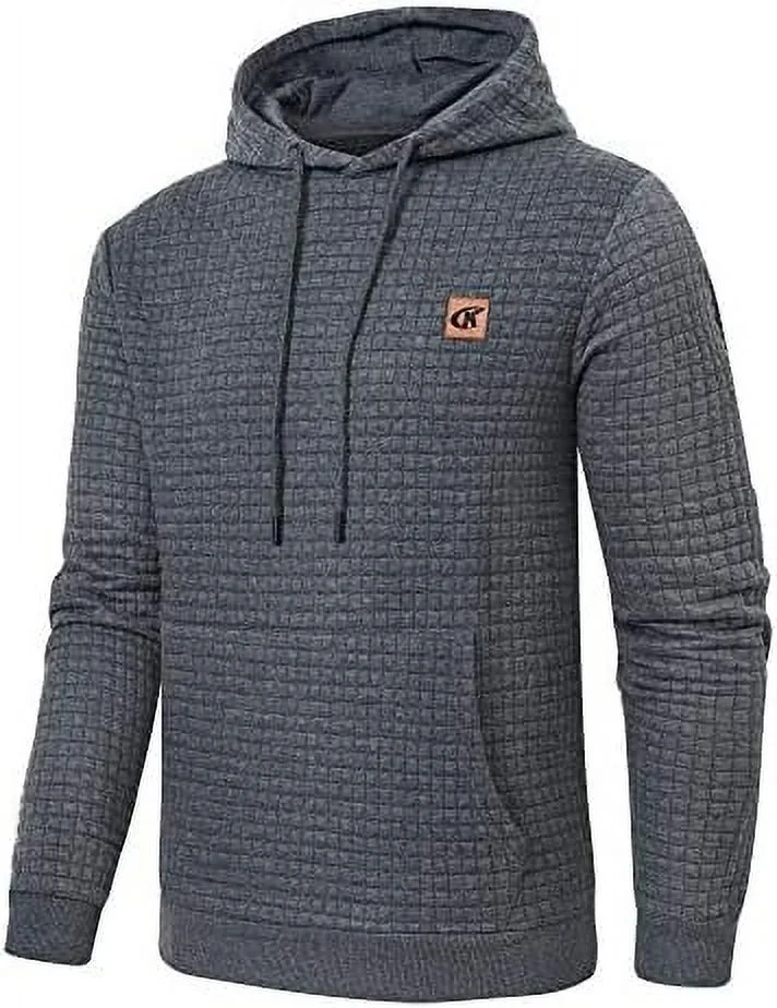 Tyhengta Men's Pullover Hoodies Plaid Jacquard Long Sleeve Drawstring Hipster Casual Hooded Sweatshirts with Kanga Pockets Gray XL