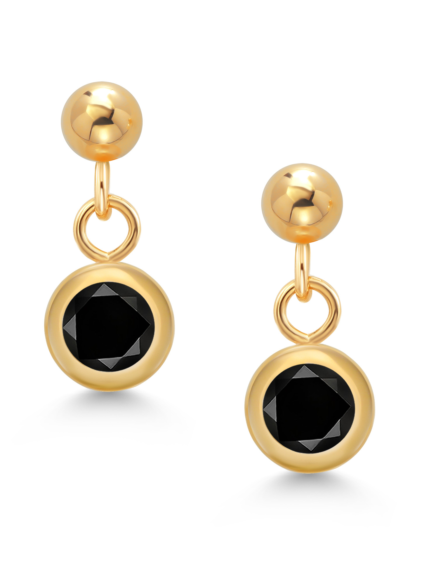 Gem Stone King 14k Yellow Gold Black Diamond Dangle Stud Earrings For Women (0.54 Cttw, Gemstone April Birthstone, Round 4MM)