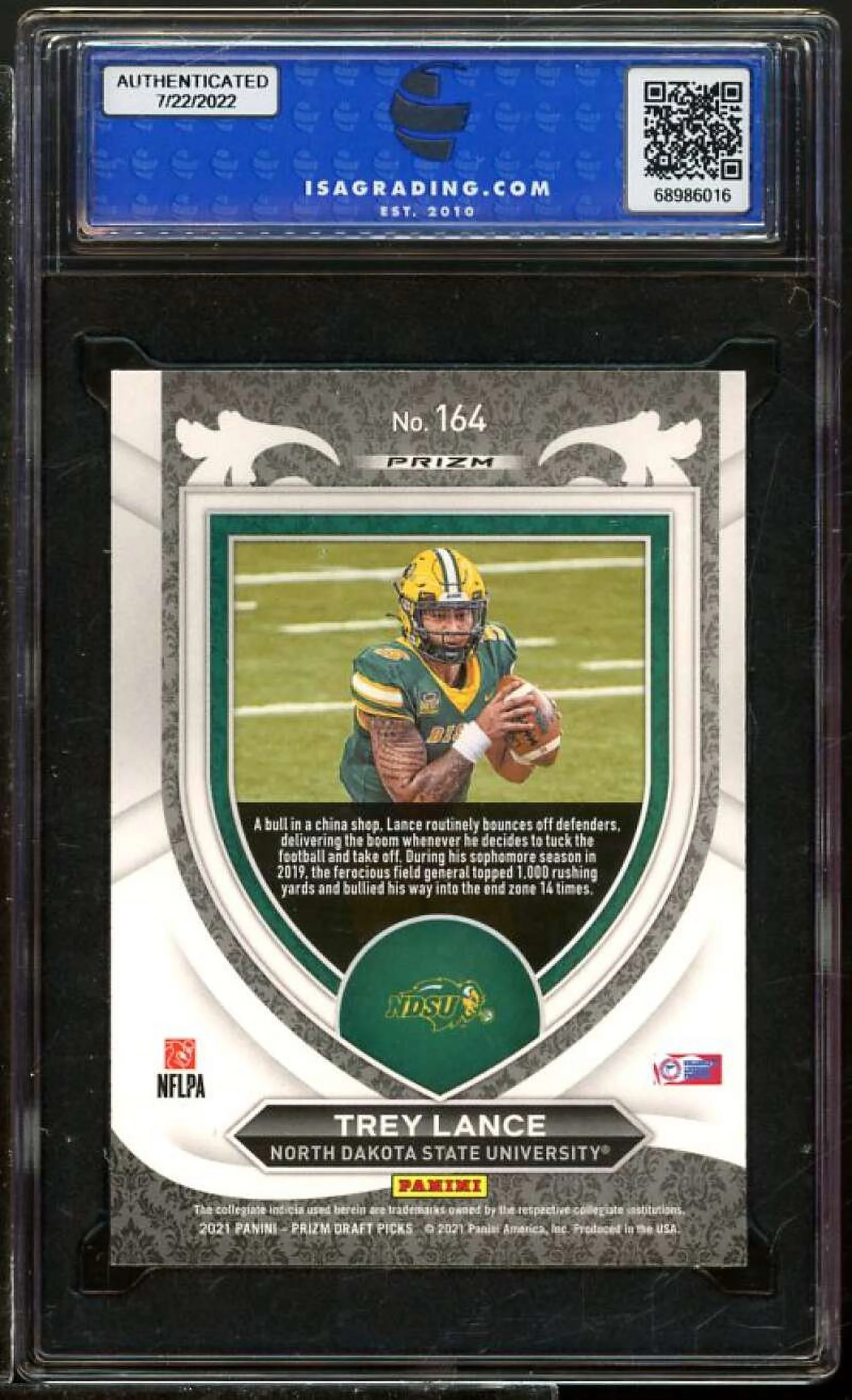 Trey Lance Rookie Card 2021 Panini Prizm Draft Picks Green Prizm #164 ISA 9 MINT