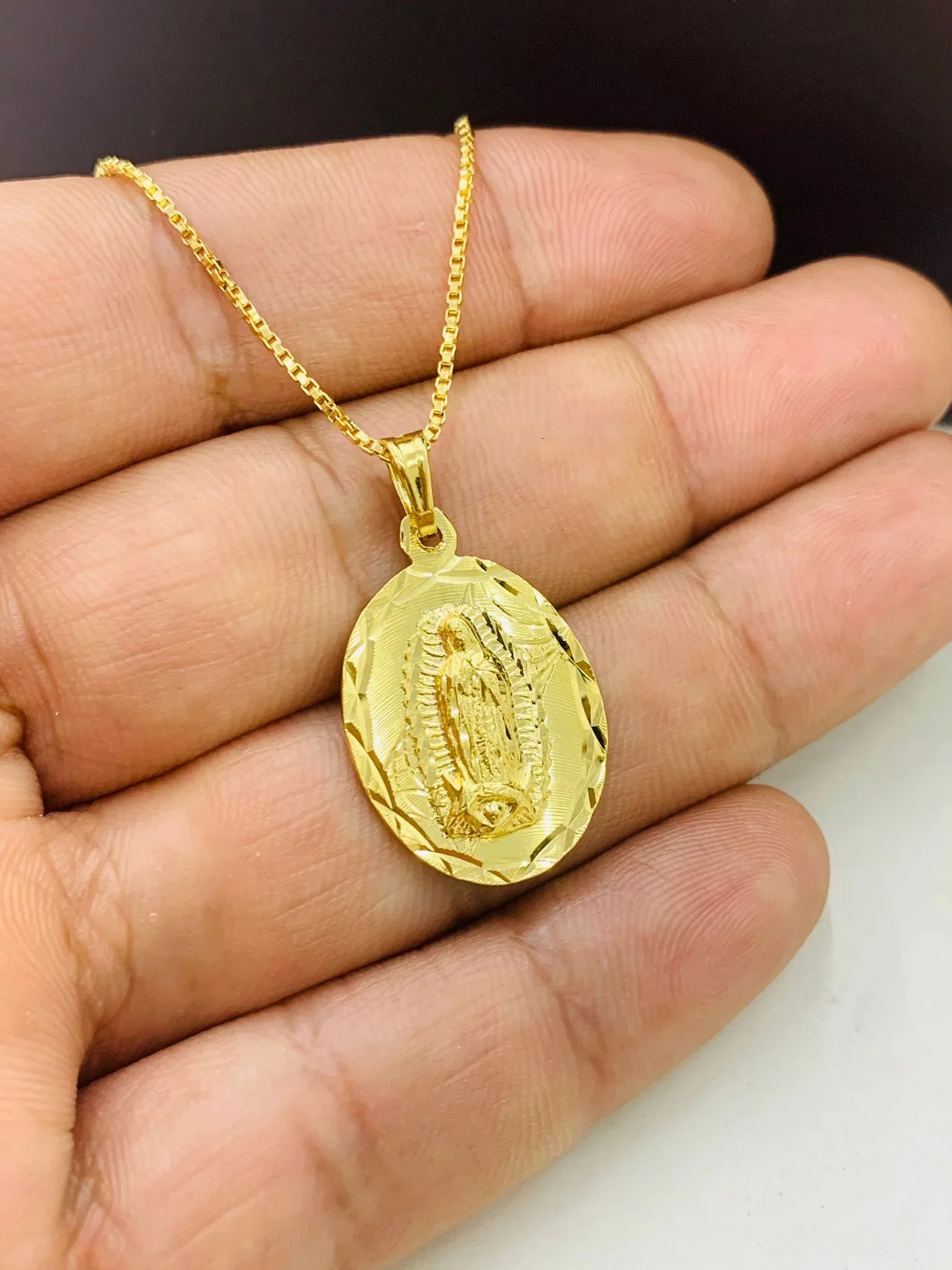 14K Gold Filled Virgen de Guadalupe Necklace Pendant 26x18mm/Our Lady of Guadalupe Necklace 20