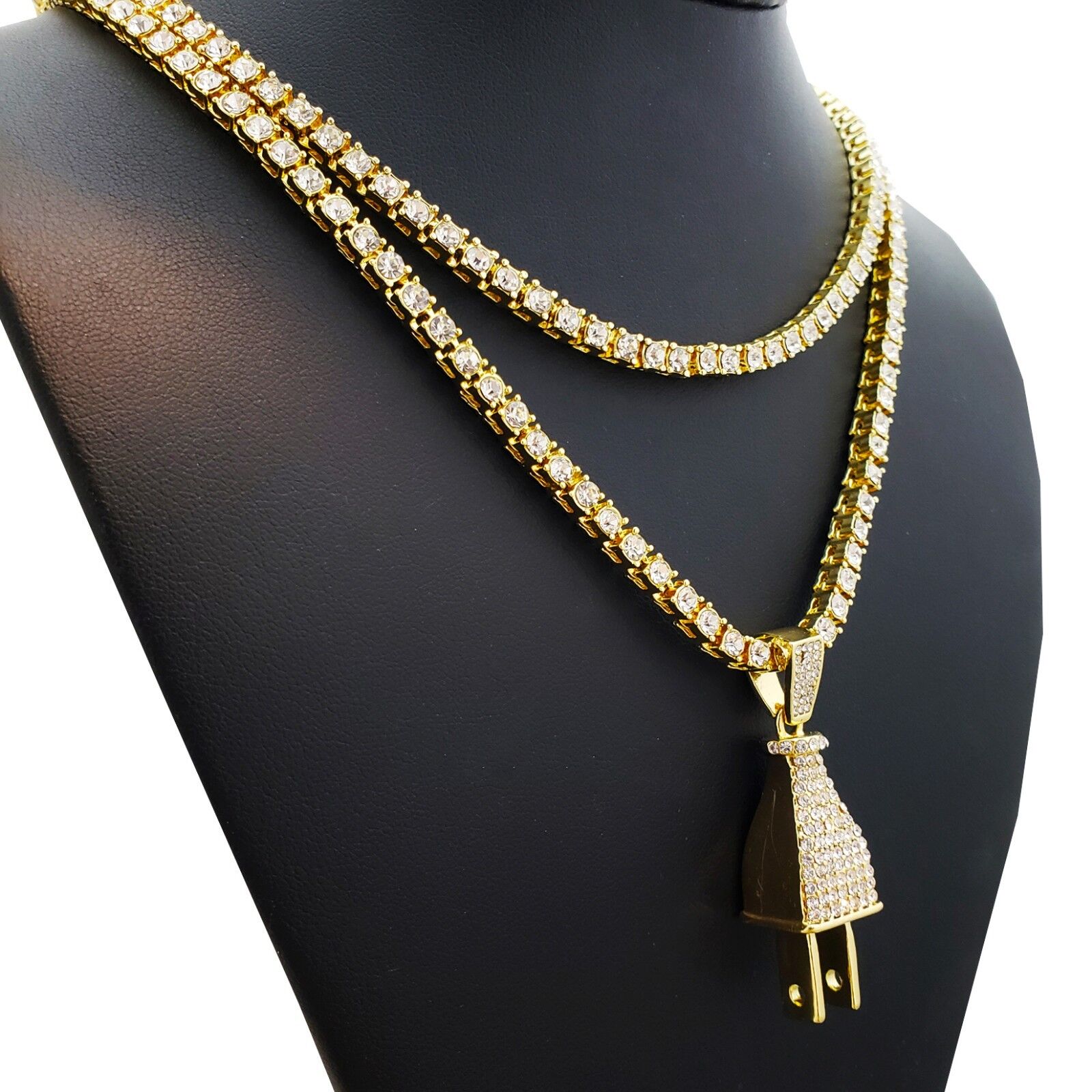 Hip Hop Iced Power Plug Pendant & 1 Row CZ Tennis 18