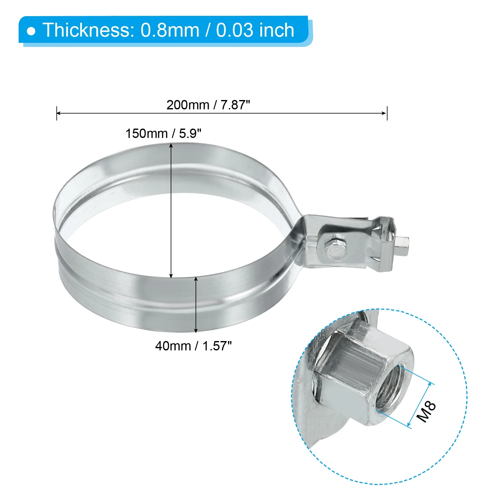 6 Inch Galvanized Steel Hanger Duct Clamps, 2Pcs Worm Gear Hose Clamps for Ventilation HVAC Systems, Silver Tone