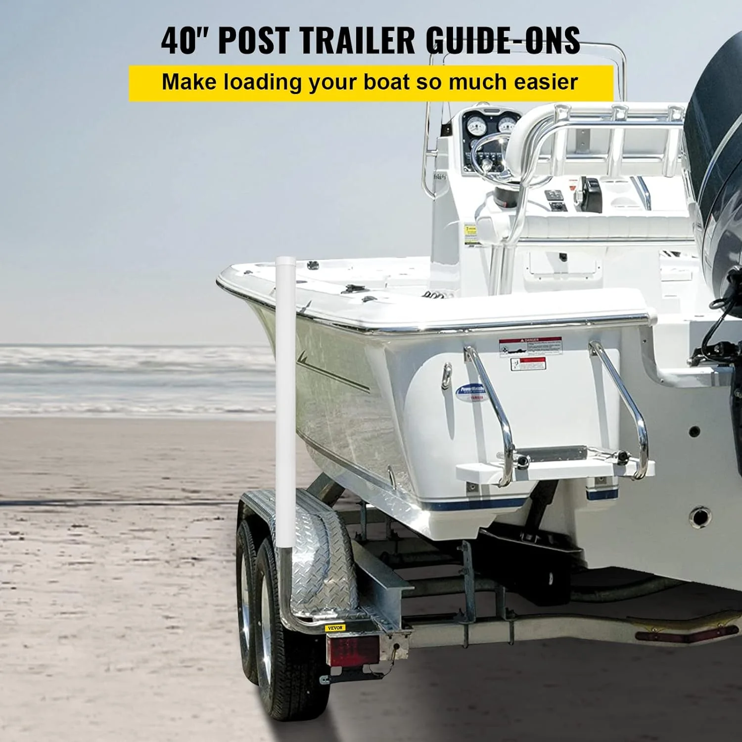 Vevor  22 in. Boat Trailer Guide-on, Steel Trailer Post Guide ons, with White PVC Tube Covers - 2 Piece