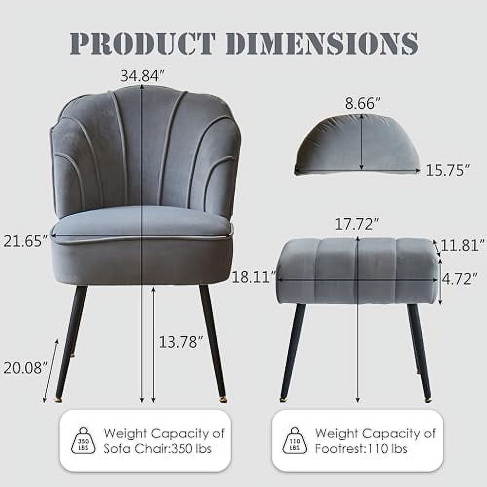 TJUNBOLIFE Modern Upholstered Accent Chair Ottoman  Velvet Sofa Chair  Wingback Chair with Metal Stool Legs for Living Room Bedroom Reading(Beige)