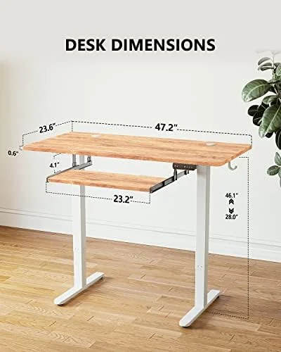 xrboomlife Electric Standing Desk  48 x 24 Inches Height Adjustable with Keyboard Tray  Ergonomic Workstation for Home Office  White Frame/Light Rustic Brown Top