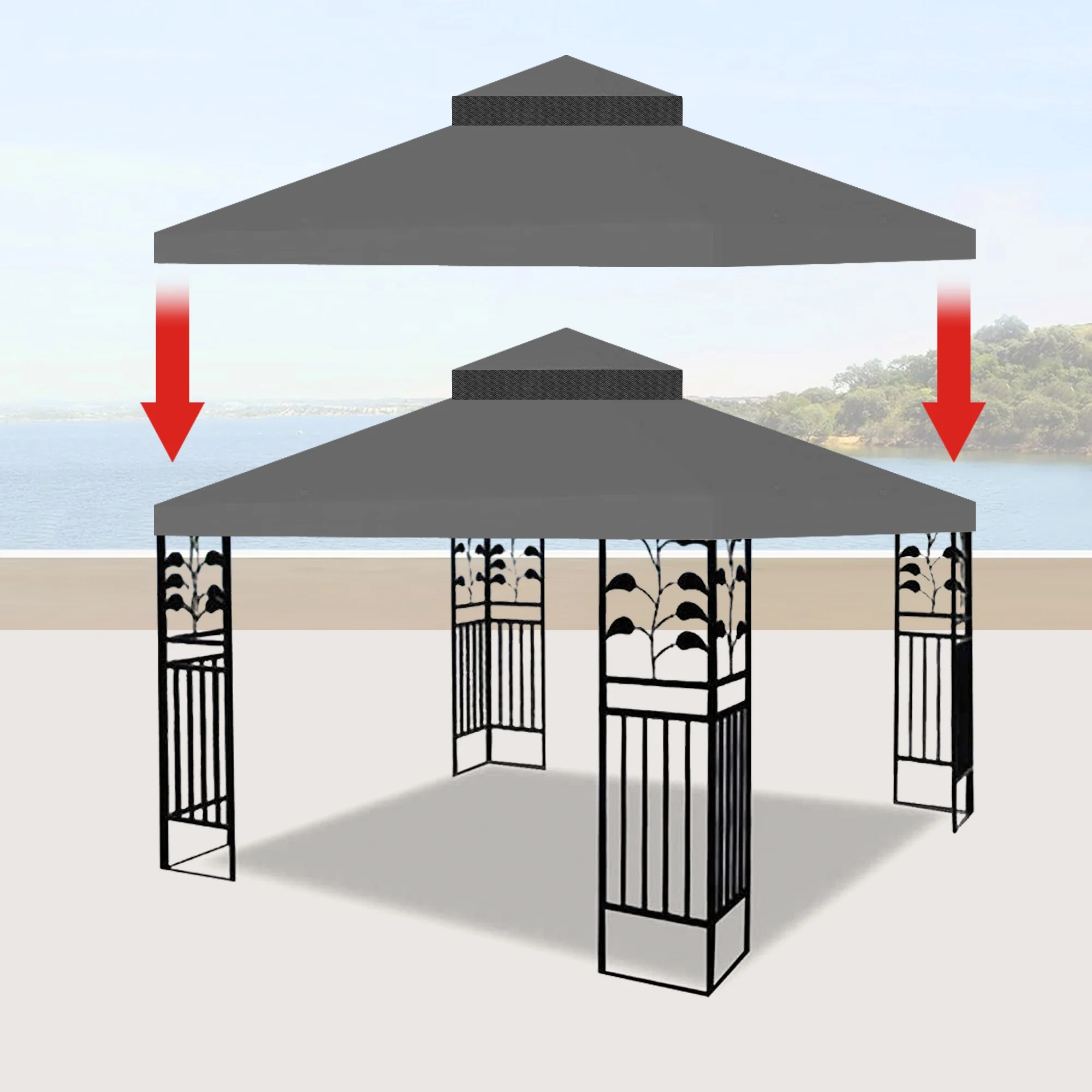 10x10 Ft Outdoor Patio Gazebo Replacement Canopy,Double Tiered Gazebo Tent Roof Top Cover Only（Frame Not Include）