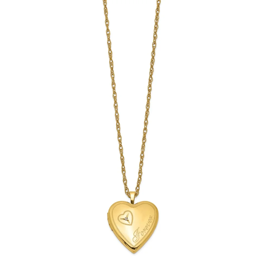 14/20 Yellow Gold Necklace with Pendants Chain 1/20 Filled 20mm Diamond Forever Heart Locket 18 inch 19.6 mm