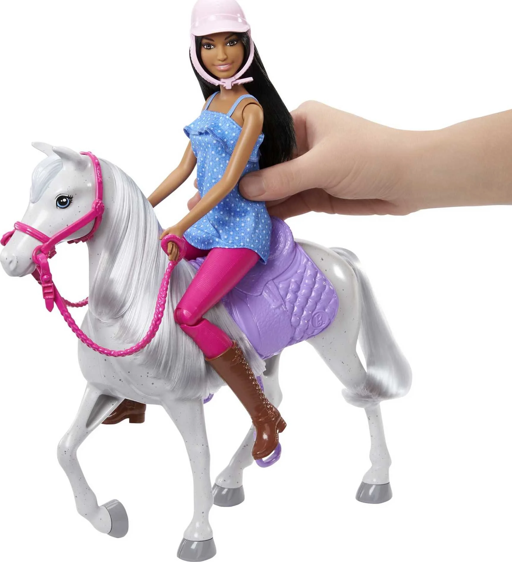 Barbie Doll & Horse Set with Brunette Doll in Riding Outfit, White Horse, Saddle, Bridle & Reins