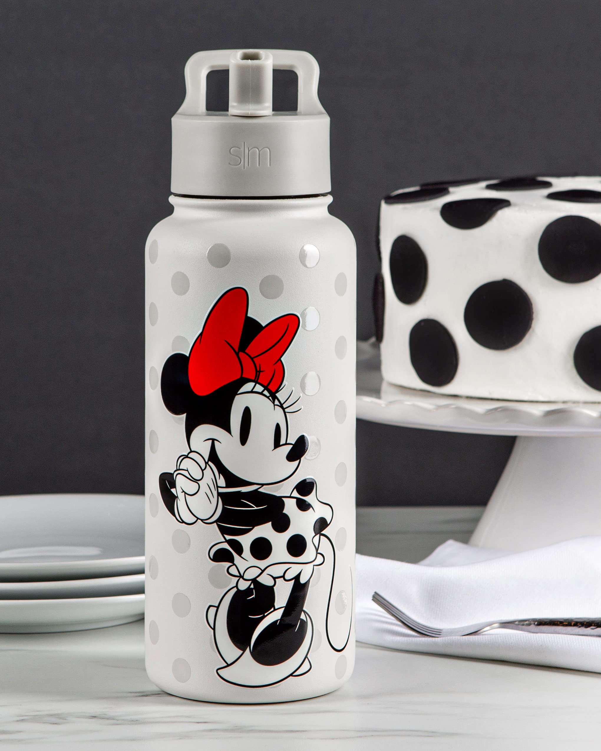 Simple Modern Disney Minnie Mouse Water Bottle with Straw Lid Insulated Stainless Steel Metal Thermos | Gifts for Women Men Reusable Leak Proof Flask | Summit Collection | 32oz Minnie Mouse Love