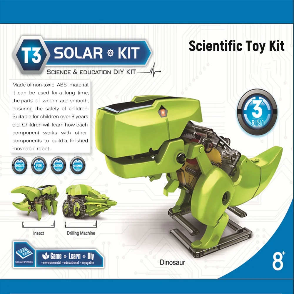 Dcenta 3 In 1 Solar Robot Diy Children Intelligence Solar Toy Solar Handmade Toy Set Stem Science Toy Scientific Physics Experiment Dinosaur Drilling Machine Assembly Model