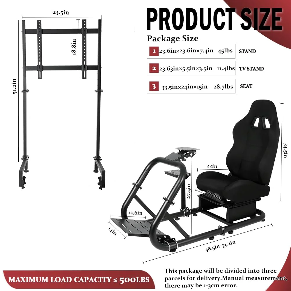 Supllueer G29 Racing Sim Cockpit with TV Stand & Seat Fit Logitech G923 G920 Fanatec Thrustmaster
